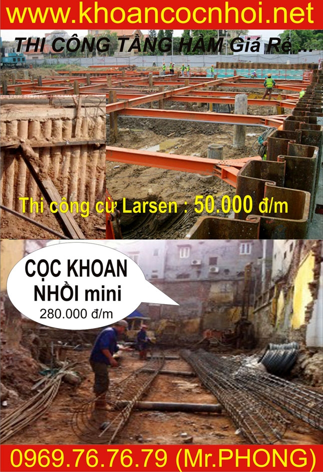 thi công tầng hầm_thi công tường vây tầng hầm_cọc khoan nhồi mini_gia khoan coc nhoi